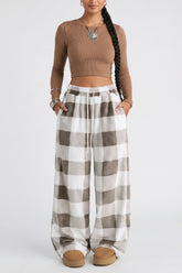 Coffee Plaid Wide Casual Pant