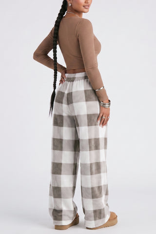 Coffee Plaid Wide Casual Pant