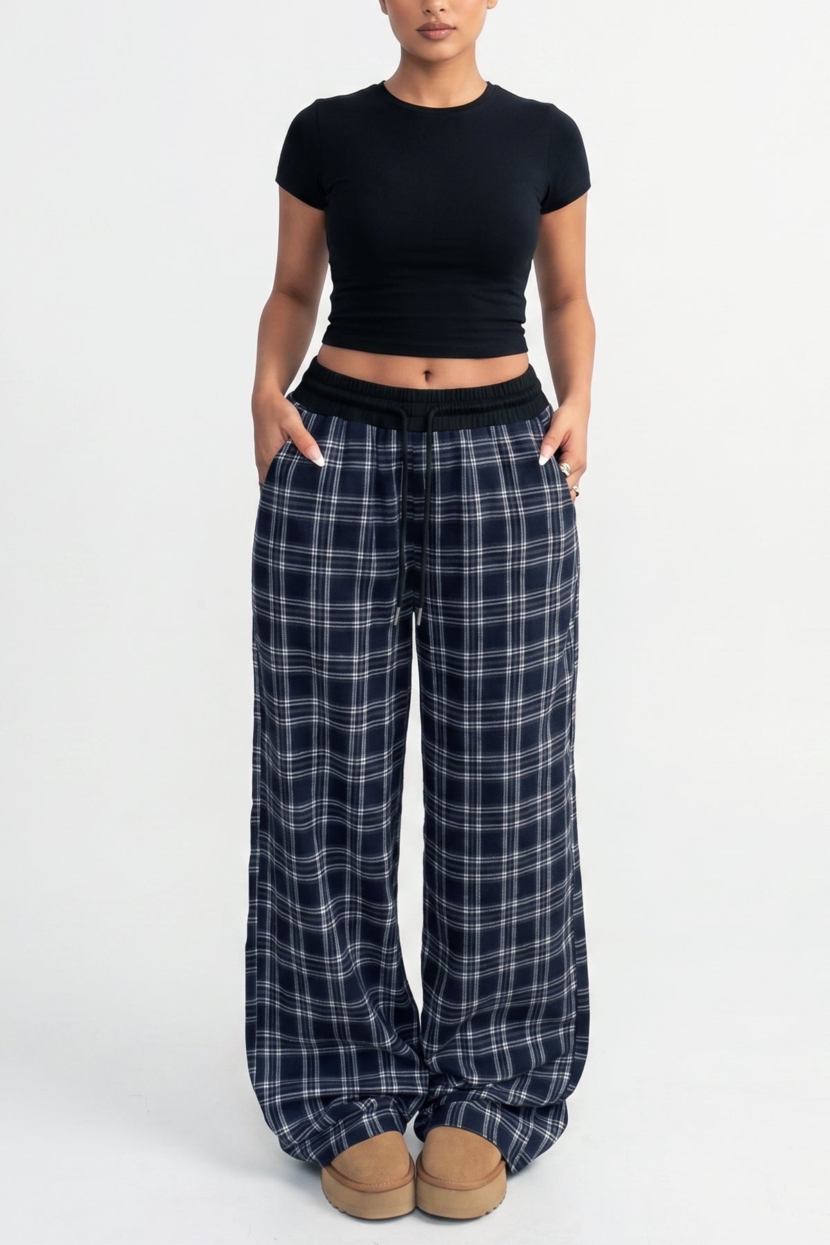Midnight Plaid Wide Casual Pant