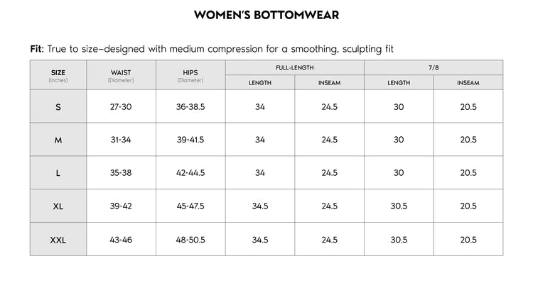 Women's Yoga Leggings | Yoga Pants Size Chart